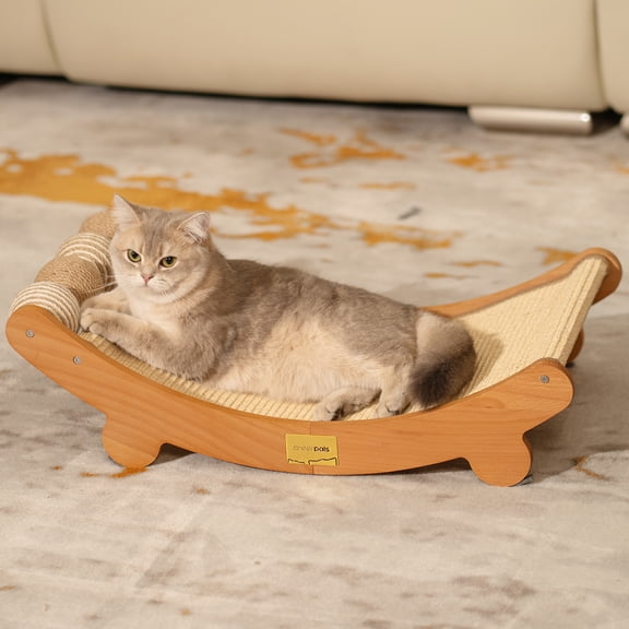 CheerPals Cat Scratcher Pad with Toy Balls, 27x14in Solid Wood Scratching Bed, Sisal Cats Chair Hammock Lounge for Indoor Cat