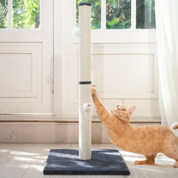 CheerPals Cat Scratching Post, Sisal Vertical Scratcher Post with Toys for Indoor Cats, Large