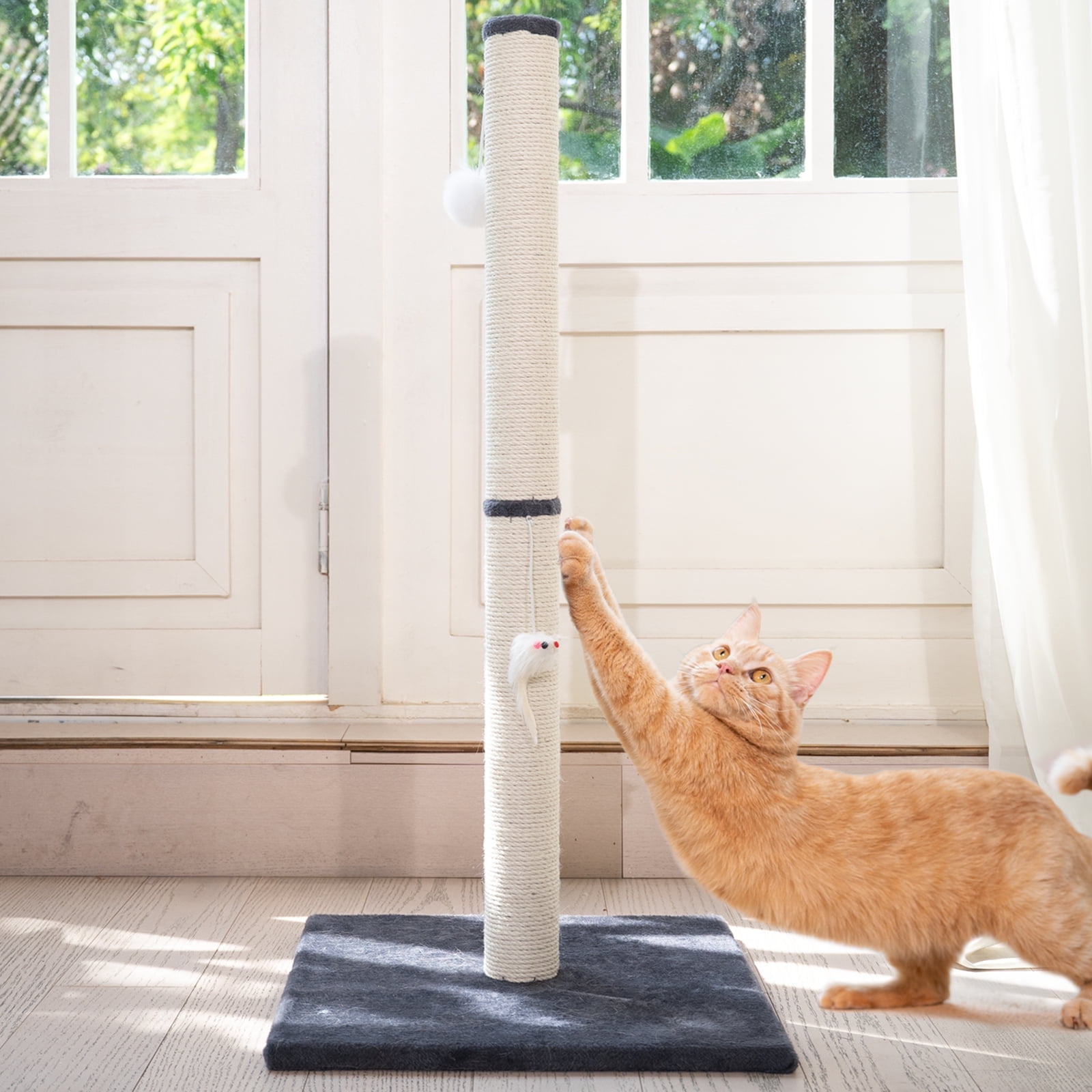 CheerPals Cat Scratching Post, Sisal Vertical Scratcher Post with Toys for Indoor Cats, Large
