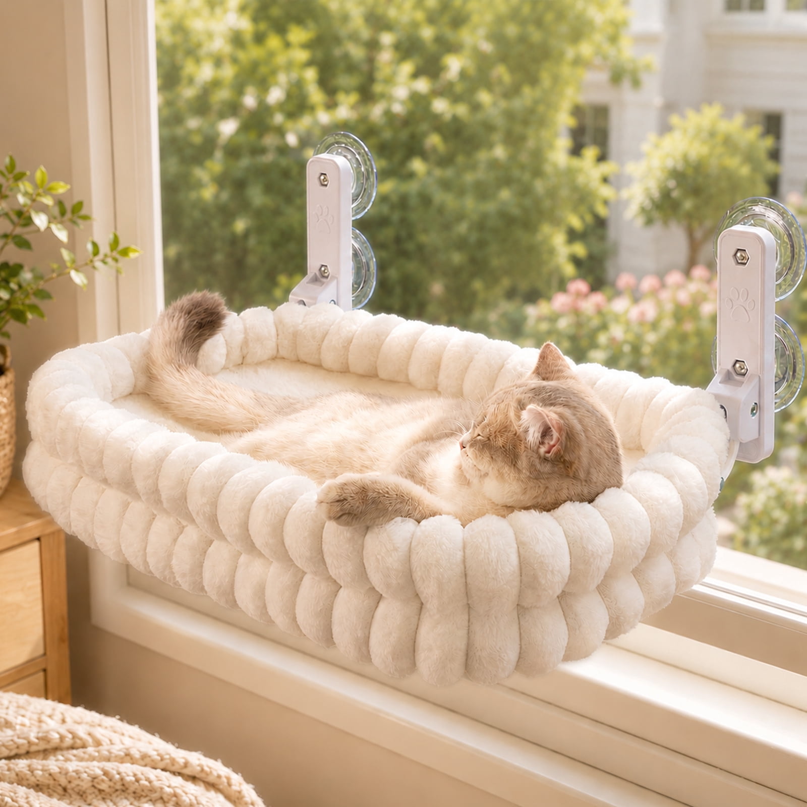 CheerPals Cat Window Perch, 23*15in Double-Layer Foldable Pet Hammock for Wall with Suckers for indoor(Medium,White)