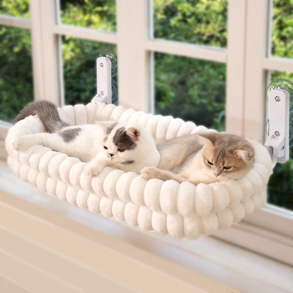 CheerPals Cat Window Perch, 27*15in Double-Layer Foldable Pet Hammock for Wall with Suckers for indoor(Large,White) Valentine's Day Gifts