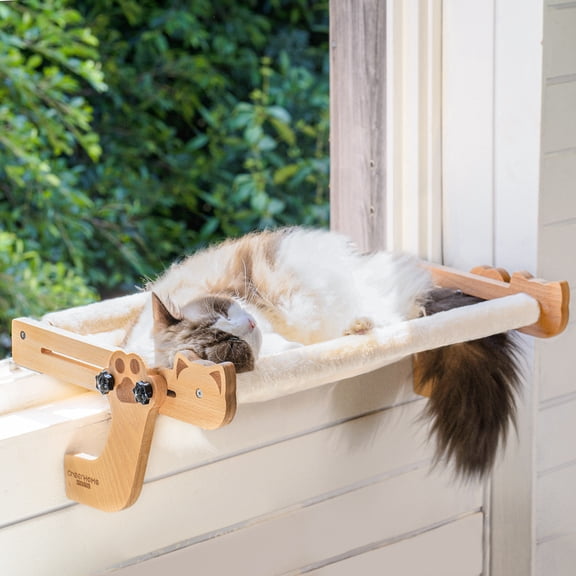 CheerPals Cat Window Perch, Sturdy Hammock Window Seat with Cushion Cover, Wood & Metal Frame for Large Cats