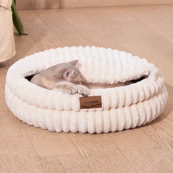 CheerPals Pet Cave, 20in Fluffy Soft Covered Cat Bed for Indoor Kitty Puppy(White)