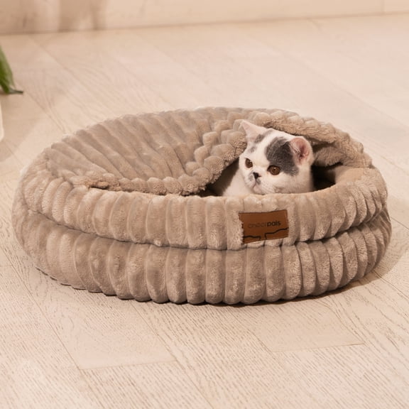CheerPals Pet Cave, 20in Fluffy Soft Covered Cat Bed for Indoor Kitty Puppy(Light Gray)