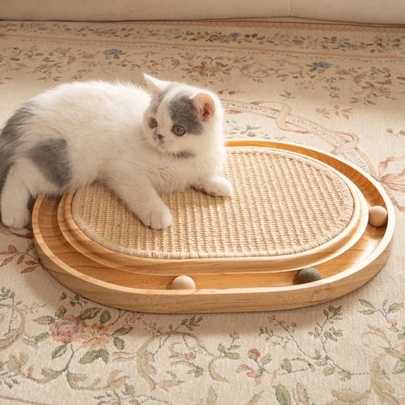 CheerPals Sisal Cat Scratcher Toy with Ball Track 17*13in Wooden Cats Pad for Indoor