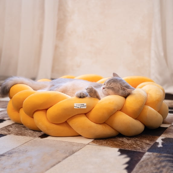 CheerPals Twisted Pet Bed, Weave Cat Bed Sofa with Cushion for Indoor Cats Puppy(Yellow)