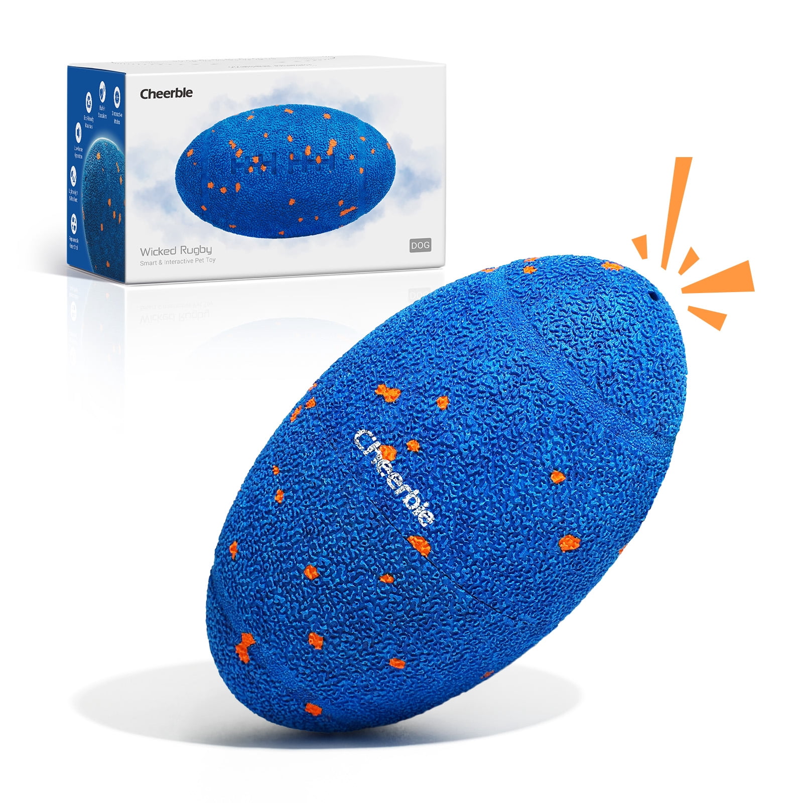 Cheerble Wicked Rugby Automatic Squeaky Dog Toy, Royal Blue, Medium