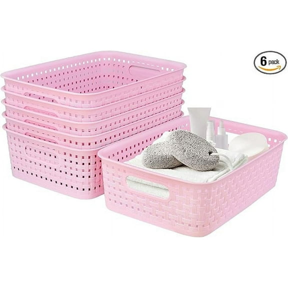 Cheeren Woven Plastic Storage Baskets, Handles, Set of 6 Piece Count 6