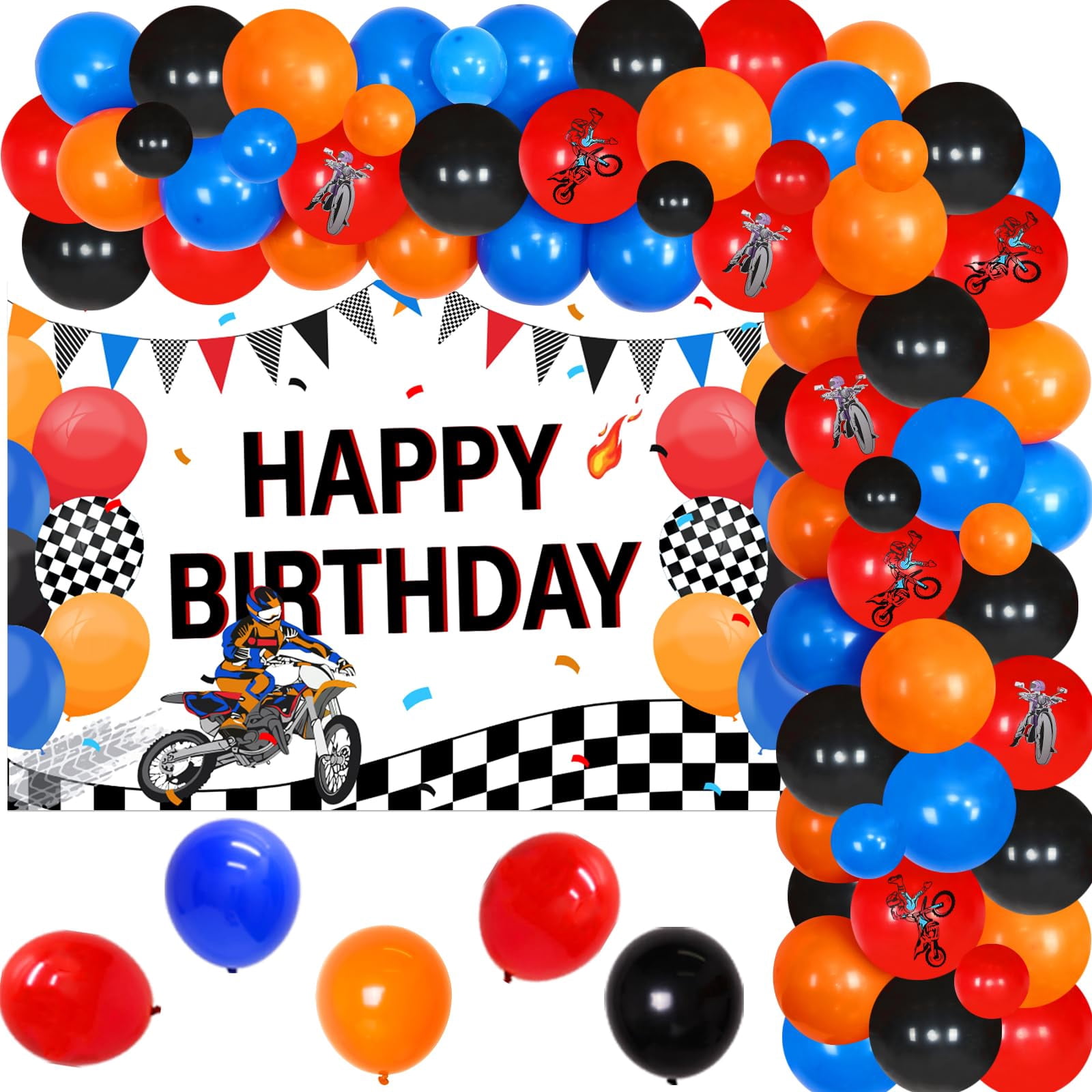 Motorcycle Birthday Party Decorations Kit – Motocross Balloon Garland, Backdrop, Dirt Bike Theme For Boys & Girls