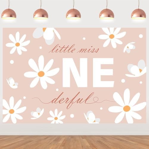 Pink Daisy Print Cheereveal Pink Daisy 1st Birthday Backdrop, Little Miss Onederful ...