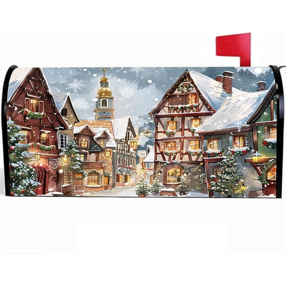 Cheereveal Winter Snow Village Mailbox Cover Magnetic, Christmas Xmas Mailbox Wraps Post Letter Box Cover for Home Yard Garden, Winter Holiday Outdoor Decor Supplies Standard Size 21x18 Inches