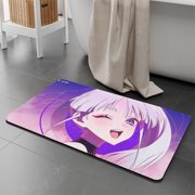 Cheerful Anime Girl with Silver Hair Diatomaceous Earth Bath Mat - Non-Slip Super Absorbent Quick Dry Mat for Bathroom Entryway