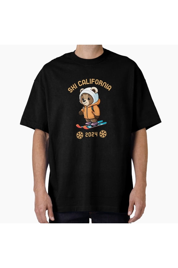 Cheerful Bear On Skis Ski California 2024 Trip Art Unisex T-Shirt, up to Size 5XL