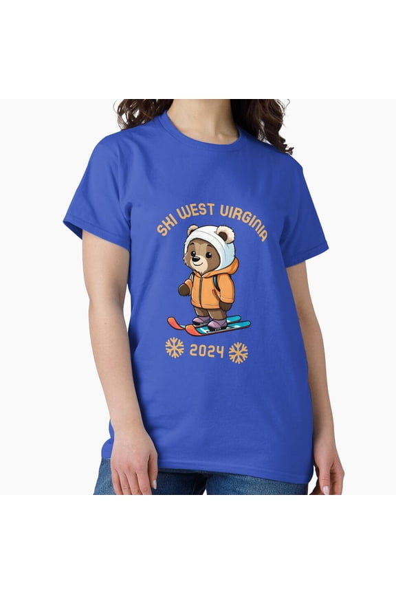 Cheerful Bear On Skis Ski West Virginia 2024 Gift Art Unisex T-Shirt, up to Size 5XL