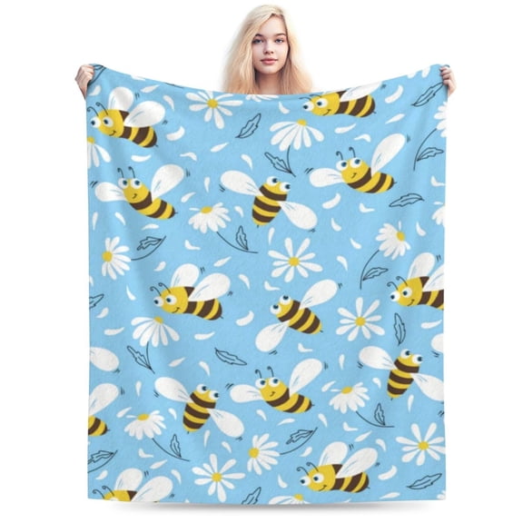 Cheerful Bee and Daisy Soft Plush Throw Blanket - Cozy Lightweight Flannel 50x40