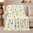 thumbnail image 1 of Cheerful Bees Honeycomb Pattern Blue Flowers Green Leaves, Playful Botanical Garden Scene, Warm Flannel Blanket for Sunroom and Reading Nook, Garden Lovers Housewarming Gift, Playful Home Decor, 1 of 9