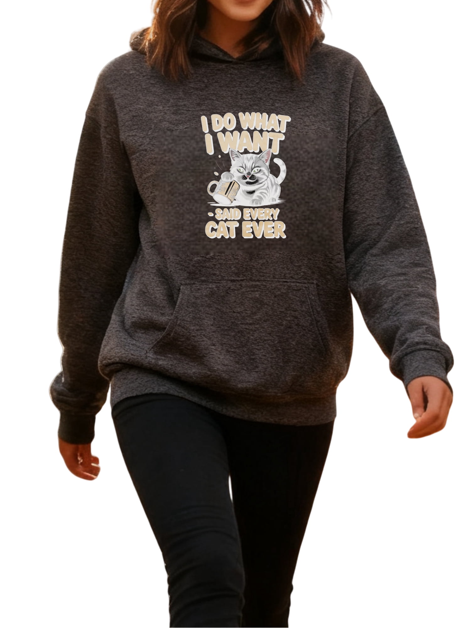 Cheerful Black Cat Hoodie for Women and Men, Unisex Casual Pullover ...