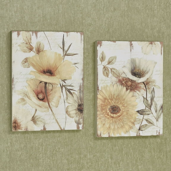 Cheerful Blooms Floral Wooden Wall Art Plaques Yellow Set of 2