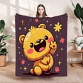 thumbnail image 1 of Cheerful Cartoon Bear Flannel Blanket - Soft Warm Cozy Design with Playful Stars & Flowers - Perfect for Sofa Travel Bed & Chair, 1 of 7