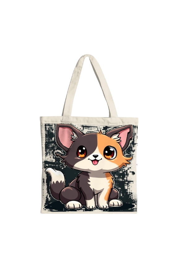 Cheerful Cartoon Cat Tote Bag - Multifunctional Canvas Bag with Playful Design Perfect for Shopping Travel & Parties - Stylish Dark Pattern Background