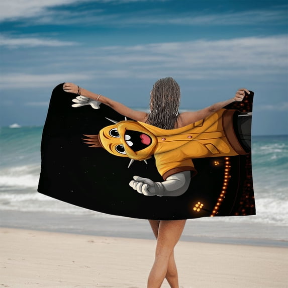 Cheerful Cartoon Character Beach Towel - Starry Night Design Perfect ...