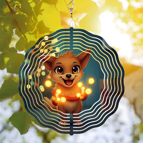 Cheerful Cartoon Dog Metal Hanging Wind Spinner - Colorful Sound Wave Design for Yard & Garden Decor Festive Wind Chimes