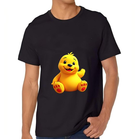 Cheerful Cartoon Duck Graphic Cotton Short Sleeve T-Shirt for Men - Playful Yellow Design Casual Wear
