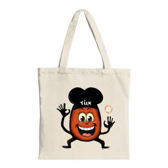 Cheerful Cartoon Egg Chef Tote Bag - Smiling Orange Character with Donut & Peace Sign Perfect for Shopping Travel & Parties