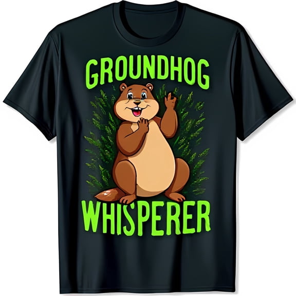 Cheerful Cartoon Groundhog Graphic Black T-Shirt Groundhog Whisperer Design