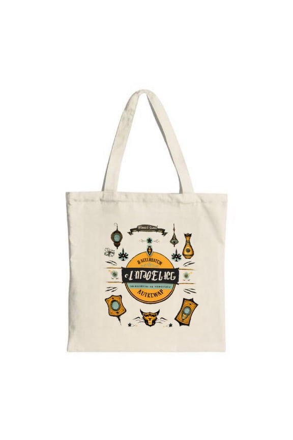 Cheerful Cartoon Heart Tote Bag - Cream Canvas Smiling Heart with Horn & Raised Perfect for Shopping Travel & Parties