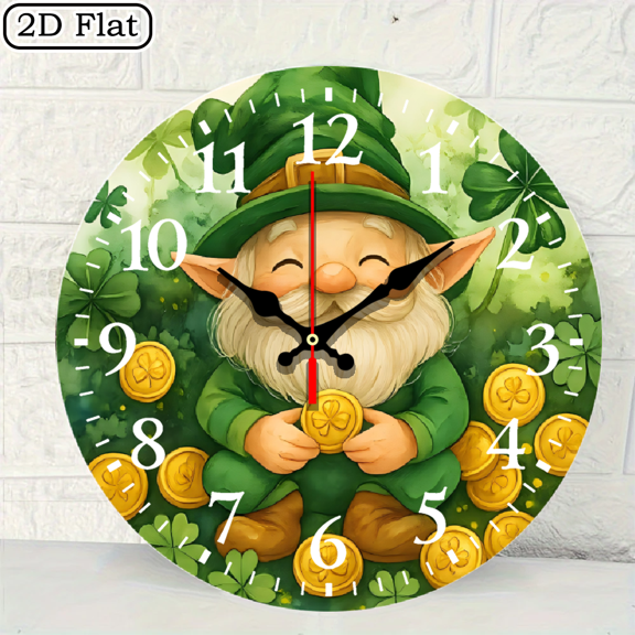 Cheerful Cartoon Leprechaun Forest Digital Wall Clock Round 10x10 Inch 1pc Battery Not Included