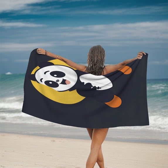 Cheerful Cartoon Panda Beach Towel - Fun Black & Orange Design Perfect ...