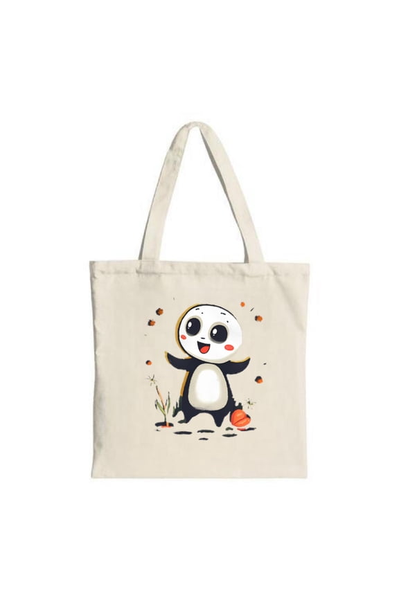 Cheerful Cartoon Panda Tote Bag - Cute Canvas Bag with Playful Panda Design Perfect for Shopping Travel and Parties
