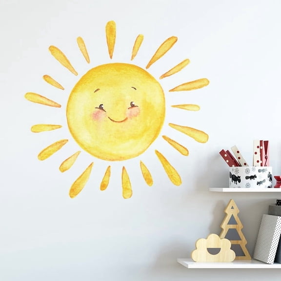 Cheerful Cartoon Sun Wall Sticker for Kids - Self-Adhesive Nursery Decor