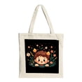thumbnail image 1 of Cheerful Cartoon Tote Bag with Smiling & Colorful Flowers on Black Background - Perfect for Shopping Travel & Parties, 1 of 4