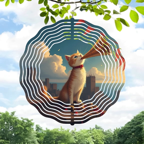 Cheerful Cat Design Metal Hanging Wind Spinner - Colorful Kite Pattern Wind Chime for Yard & Garden Decor Perfect for Outdoor Spaces