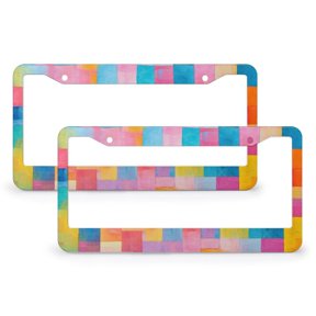 Cheerful Checks Abstract Modern Colorful License Plate Frame 2 PCS Luxury Solid Modern Car License Plate Frame Fits All Car 2 Round Holes Quality Aluminum Metal License Plate Frames
