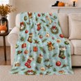 thumbnail image 1 of Cheerful Christmas Icons Blue Festive Holiday Pattern, Festive Holiday Scene, Warm Flannel Blanket for Living Room and Reading Nook, Art Lovers Christmas Gift, Festive Home Decor, 1 of 9