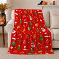 thumbnail image 1 of Cheerful Christmas Snowman Tree Icons Festive Holiday Red, Festive Holiday Scene, Warm Flannel Blanket for Living Room and Reading Nook, Art Lovers Christmas Gift, Festive Home Decor, 1 of 9