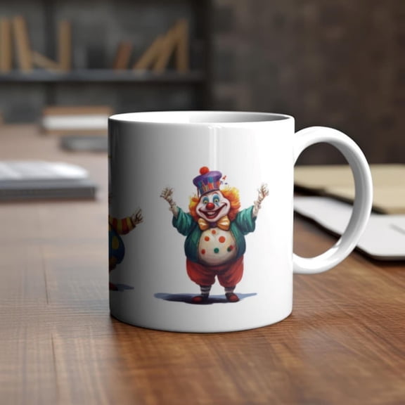 Cheerful Circus Clown Coffee Mug, Vibraneramic Print.
