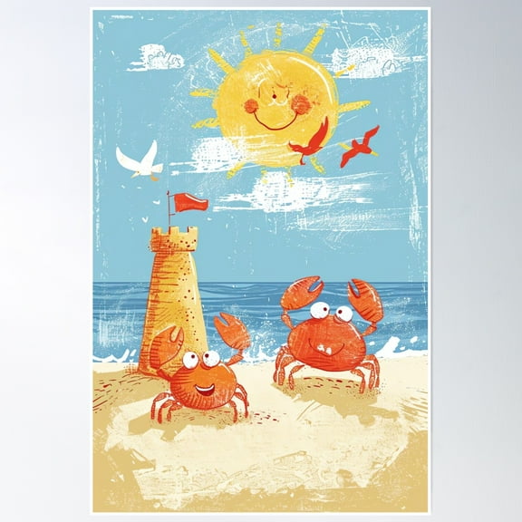 Cheerful Crab Paradise Poster Wall Art, Modern Wall Decor, 8x12 UNFRAMED