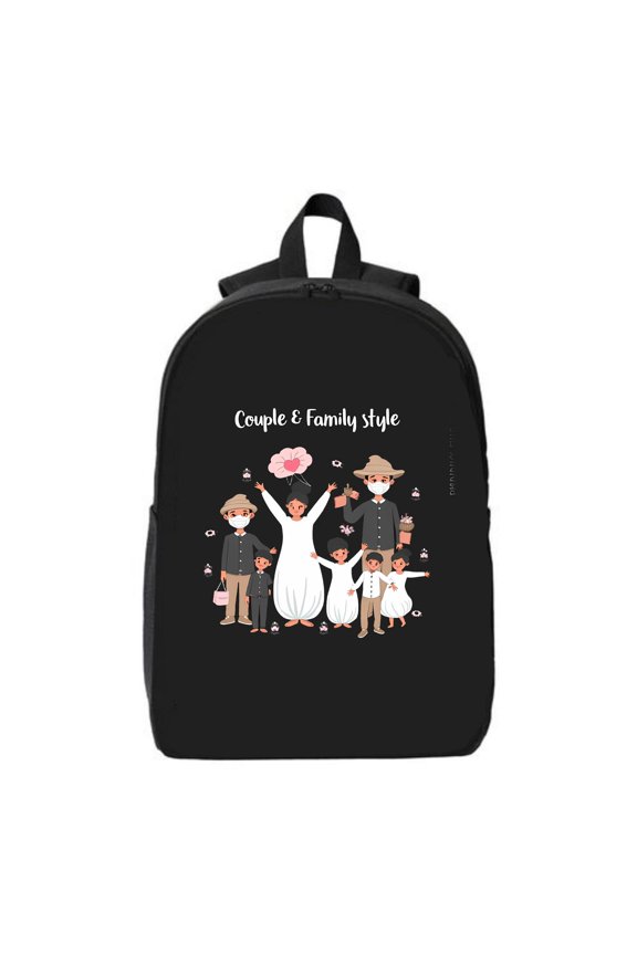 Cheerful Family Scene Laptop Backpack - Fits 15 Laptop & iPad Perfect for College & Travel Stylish Design with Bride & Celebration Theme "