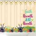 thumbnail image 1 of Cheerful Floral Border Shower Curtain with Watercolor 'Faith Breathe Just Breathe' Design Cream & Teal, 1 of 5