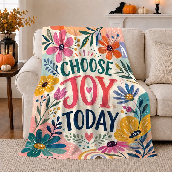 Cheerful Floral Inspirational Text, Festive Botanical Garden Scene, Warm Flannel Blanket for Sunroom and Reading Nook, Garden Lovers Appreciation Gift, Botanical Home Decor