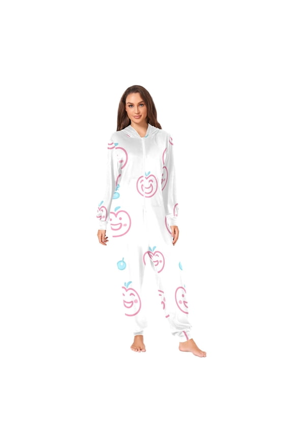 Cheerful Fruits Adult onesie Pajamas, Crystal Velvet Ultra Soft Warm Jumpsuit for Men and Women