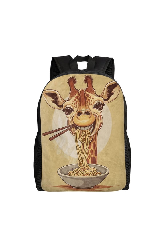 Cheerful Giraffe Eating Noodle Backpack Large Capacity Laptop Bag for Men and Women