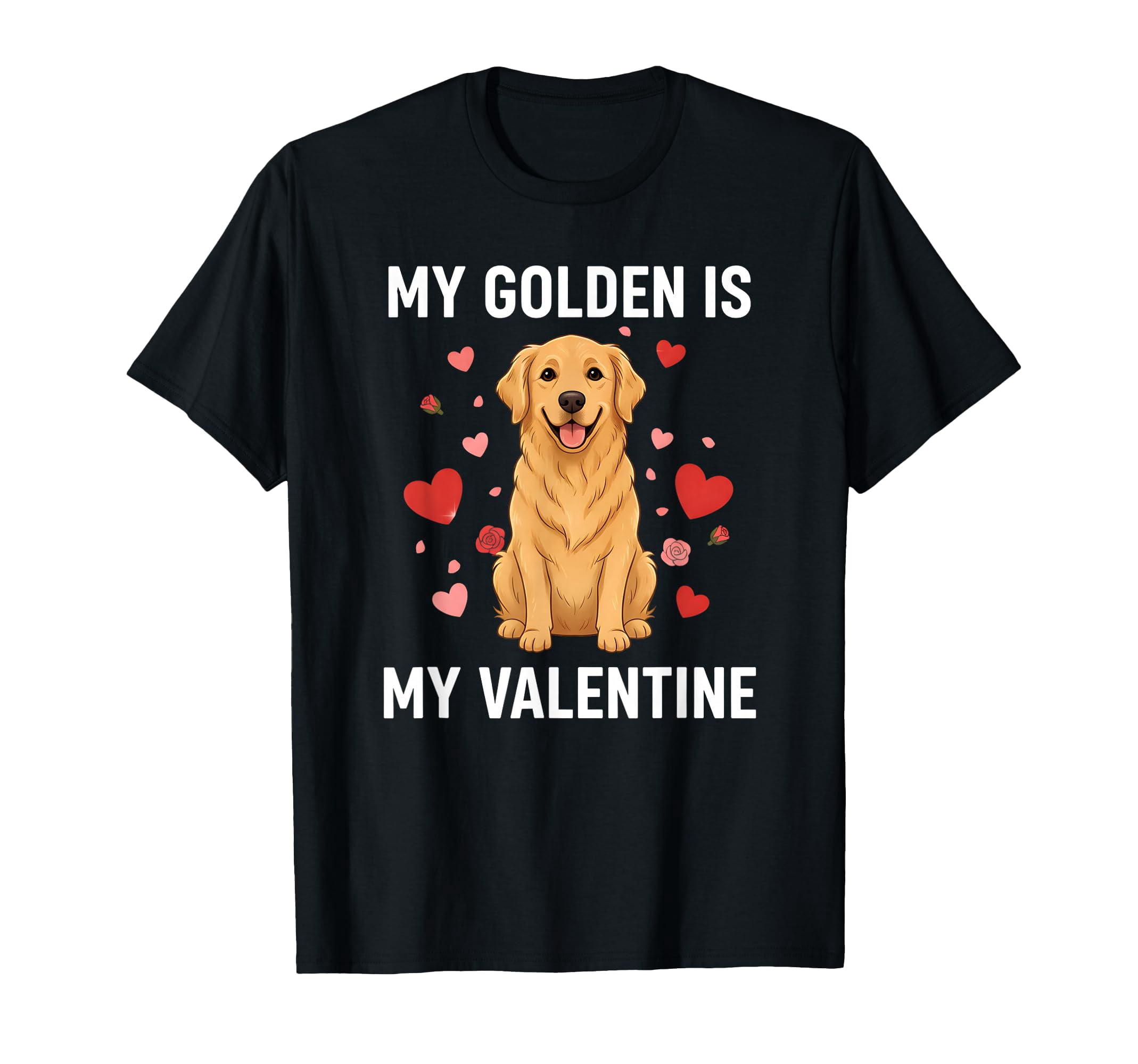 Cheerful Golden Retriever Love Hearts T-Shirt for Valentine's Day ...