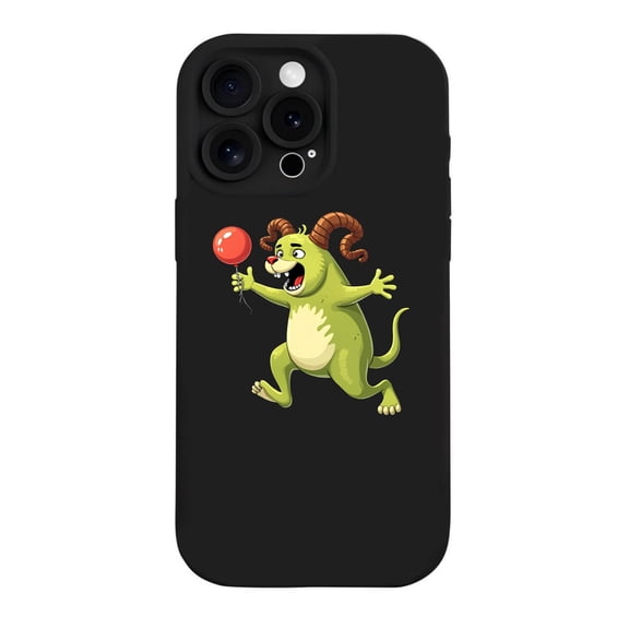 Cheerful Green Creature iPhone 15 Pro Case - Lightweight Yellowing Resistant Cartoon Design with Red Balloon Finish