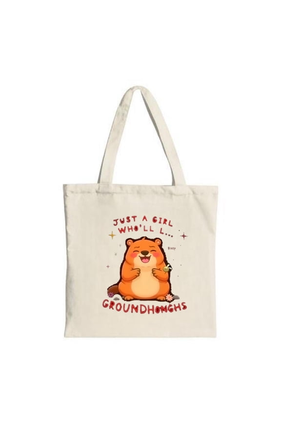 Cheerful Groundhog Tote Bag - Cartoon design with stars & flowers perfect for shopping travel and parties Multifunctional & stylish