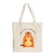 Cheerful Groundhog Tote Bag - Happy Groundhog Day design with stars perfect for shopping travel and parties Multifunctional canvas bag
